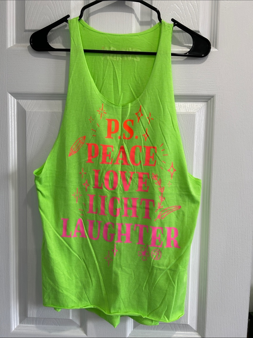 NWOT Zumba Neon Lime Tank with Pink & Orange Graphic Text